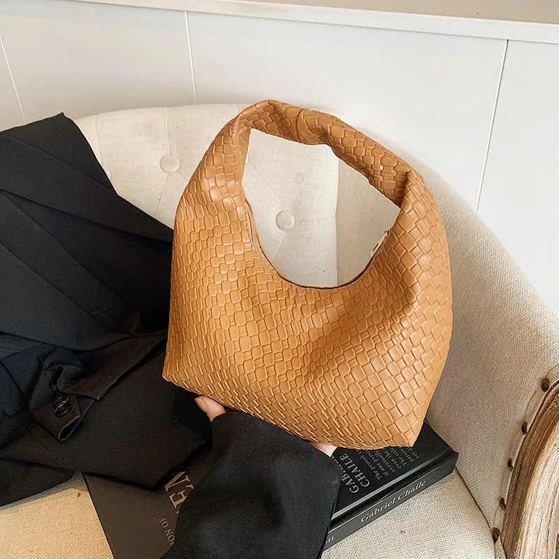 CLASSIC WOVEN EMBOSSED PU LEATHER HOBO BAG