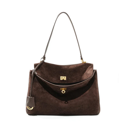 SUEDE GENUINE LEATHER SHOULDER TOTE