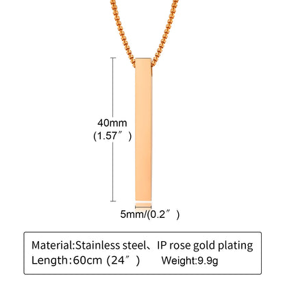 Waterproof Stainless Steel Bar Necklace