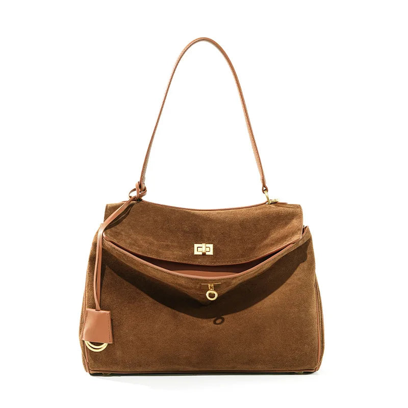 SUEDE GENUINE LEATHER SHOULDER TOTE