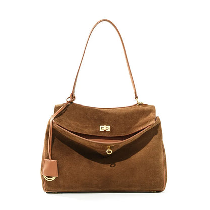 SUEDE GENUINE LEATHER SHOULDER TOTE