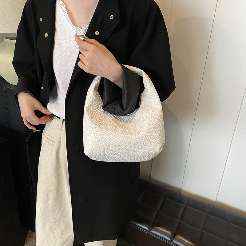 CLASSIC WOVEN EMBOSSED PU LEATHER HOBO BAG