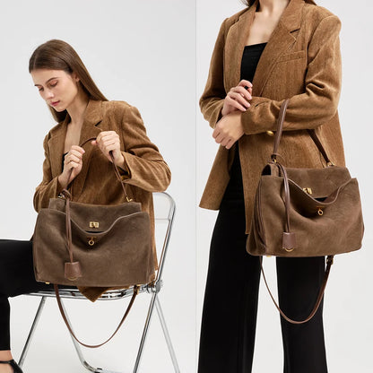 SUEDE GENUINE LEATHER SHOULDER TOTE