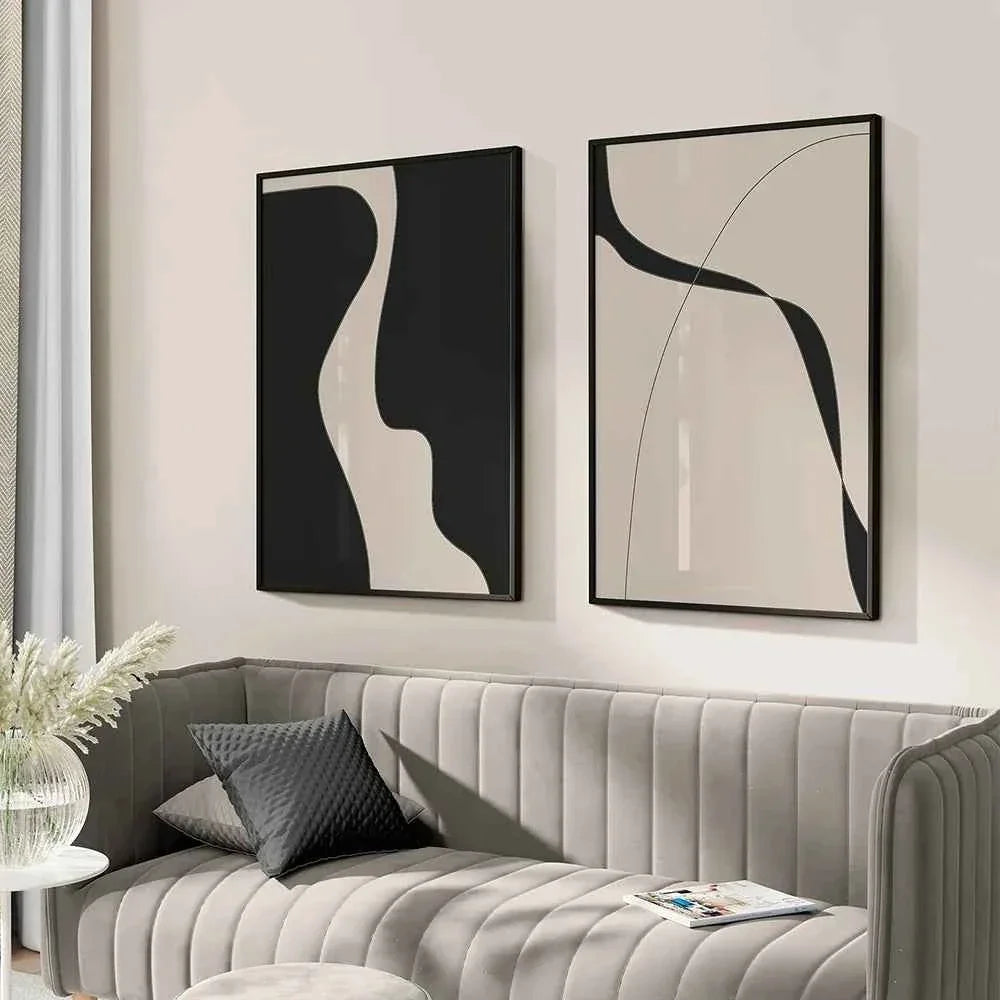 Abstract Minimal Art Print Line Drawing Poster Beige And Black Canvas Painting Modern Wall Picture Living Room Decoration