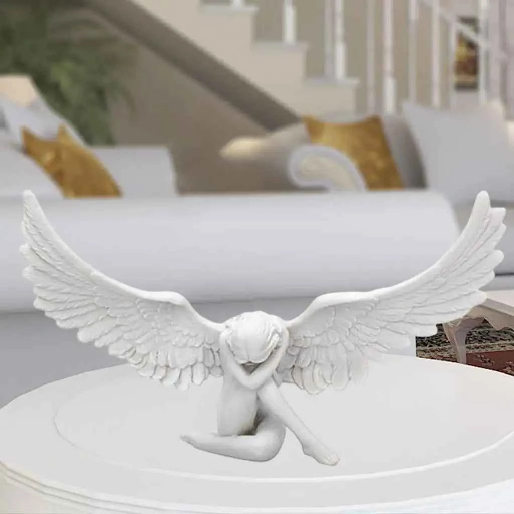 1Pc Retro Resin Figurine 3D Sculpture Desktop Decoration Creative Artwork Angel Wing Figures Embrace Angel Statue Craft Ornament