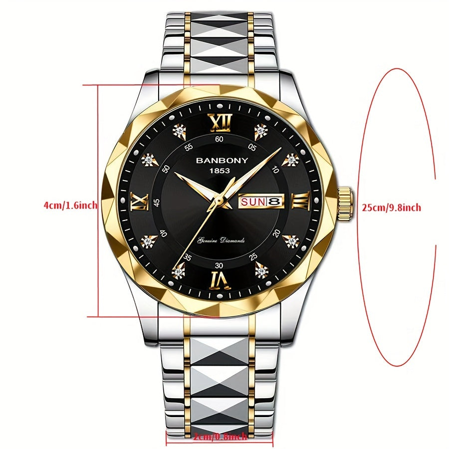 Luxury Stainless Steel Roman Numeral Quartz Watch