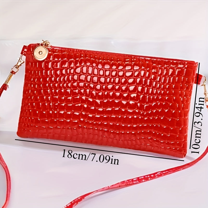 RED CROCODILE PATTERN MINI CROSSBODY BAG