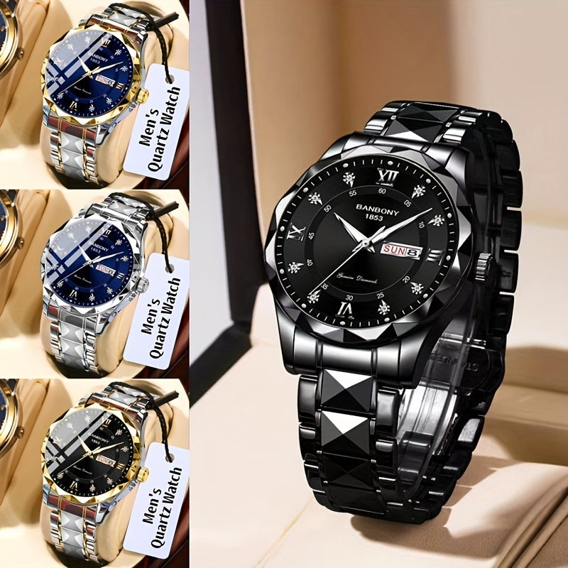 Luxury Stainless Steel Roman Numeral Quartz Watch