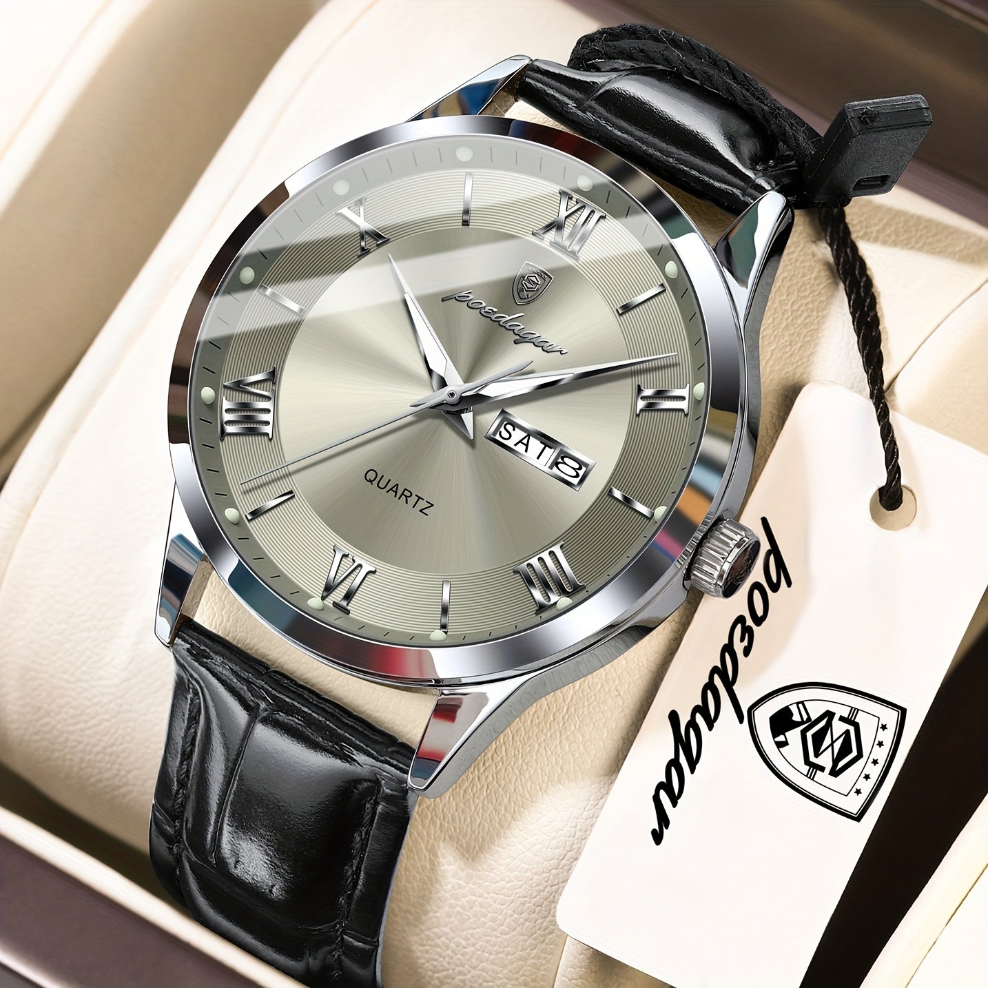 POEDAGAR MEN'S LEATHER WATCH