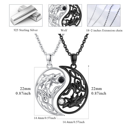 WOLF YIN YANG COUPLE NECKLACE 925 STERLING SILVER