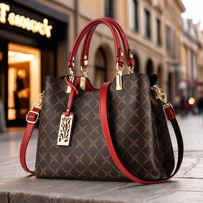 TOP-GRAIN GENUINE LEATHER GEOMETRIC HANDBAG