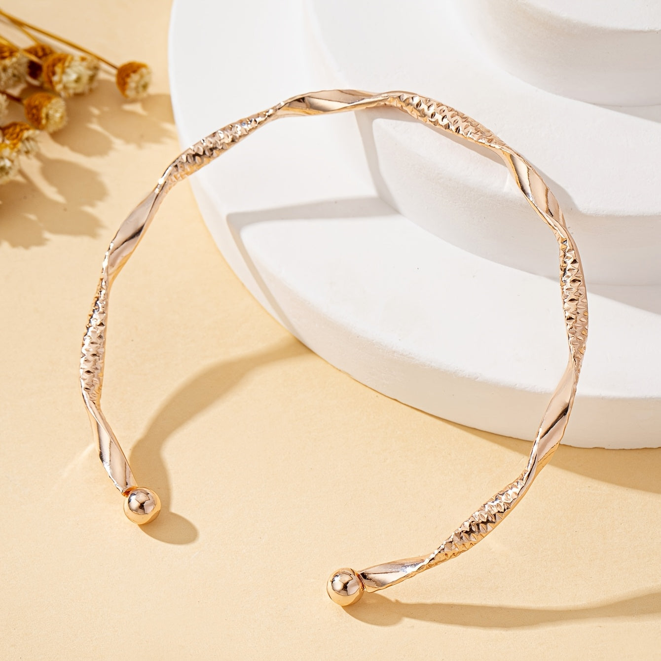 Adjustable Minimalist Twisted Gold Bangle