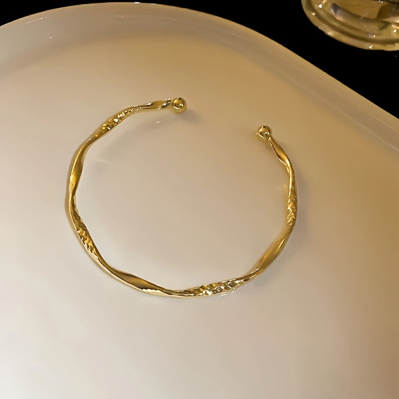 Adjustable Minimalist Twisted Gold Bangle