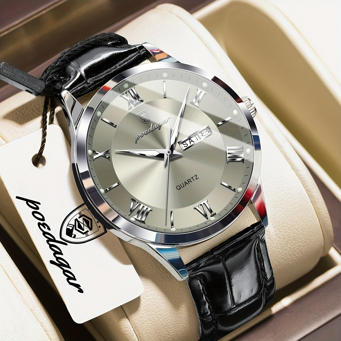 POEDAGAR MEN'S LEATHER WATCH