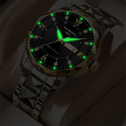 Luxury Stainless Steel Roman Numeral Quartz Watch