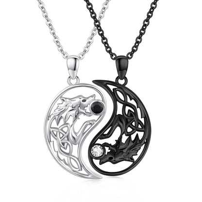 WOLF YIN YANG COUPLE NECKLACE 925 STERLING SILVER