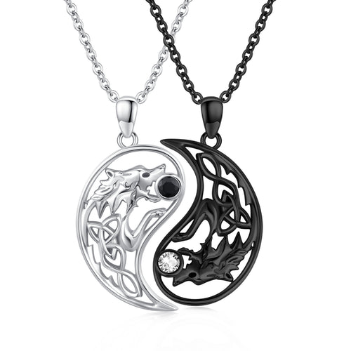WOLF YIN YANG COUPLE NECKLACE 925 STERLING SILVER