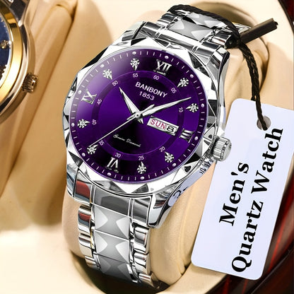 Luxury Stainless Steel Roman Numeral Quartz Watch