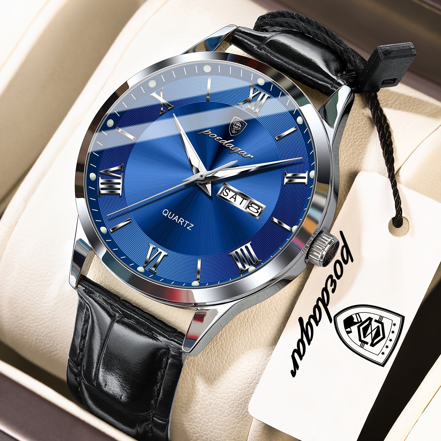 POEDAGAR MEN'S LEATHER WATCH