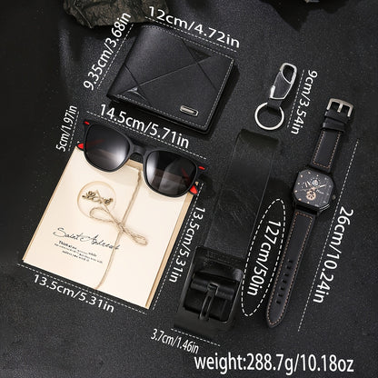 The gift that makes him smile when he opens it: Elegant 6 in 1 Set — Wallet, Watch, Sunglasses, Belt, Keyring + Card