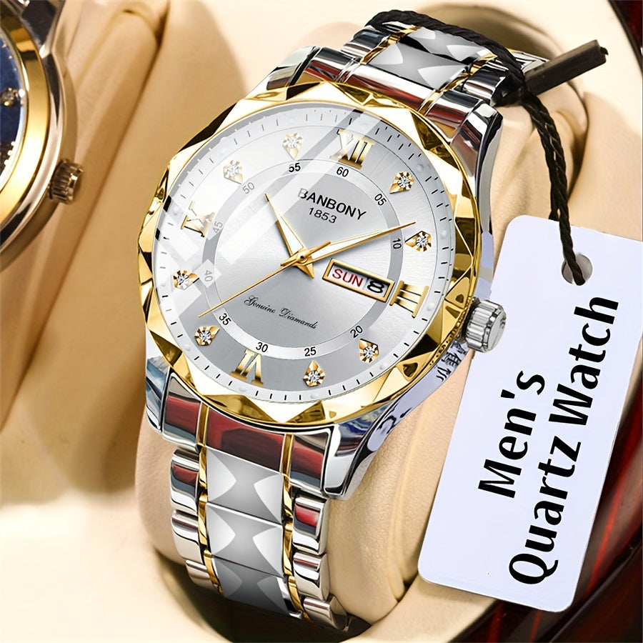 Luxury Stainless Steel Roman Numeral Quartz Watch