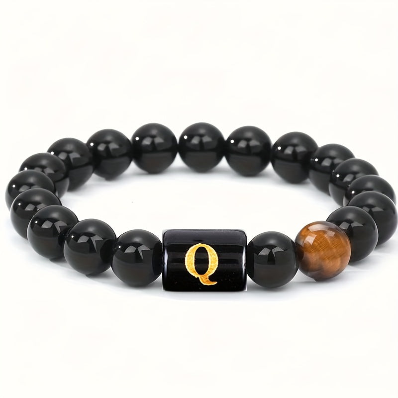 CUSTOM LETTER TIGER EYE BRACELET