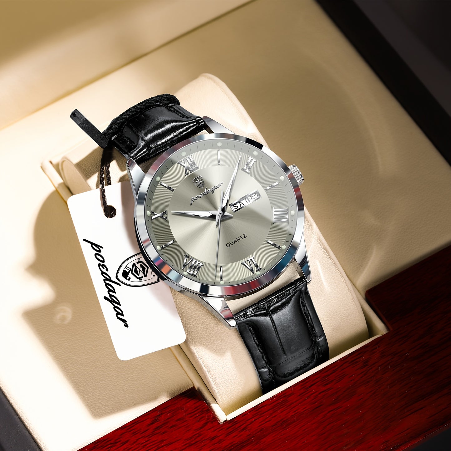 POEDAGAR MEN'S LEATHER WATCH