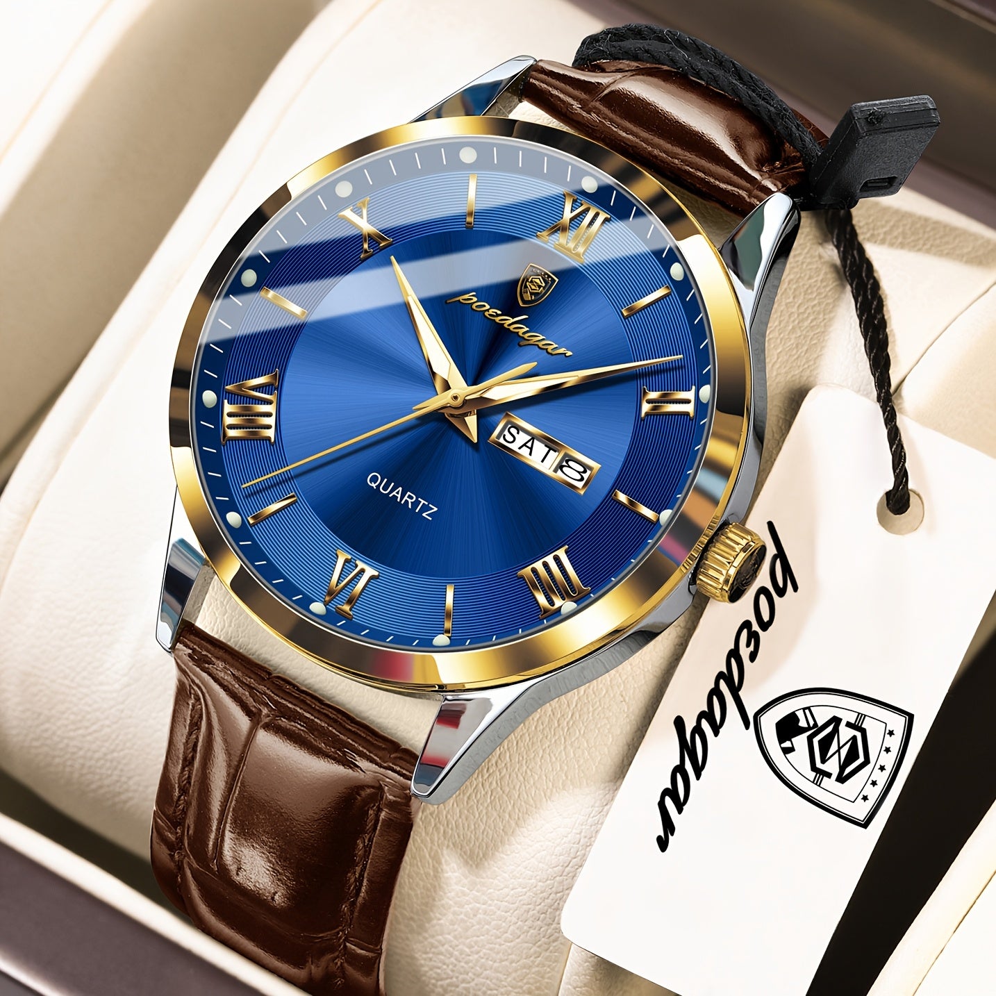 POEDAGAR MEN'S LEATHER WATCH